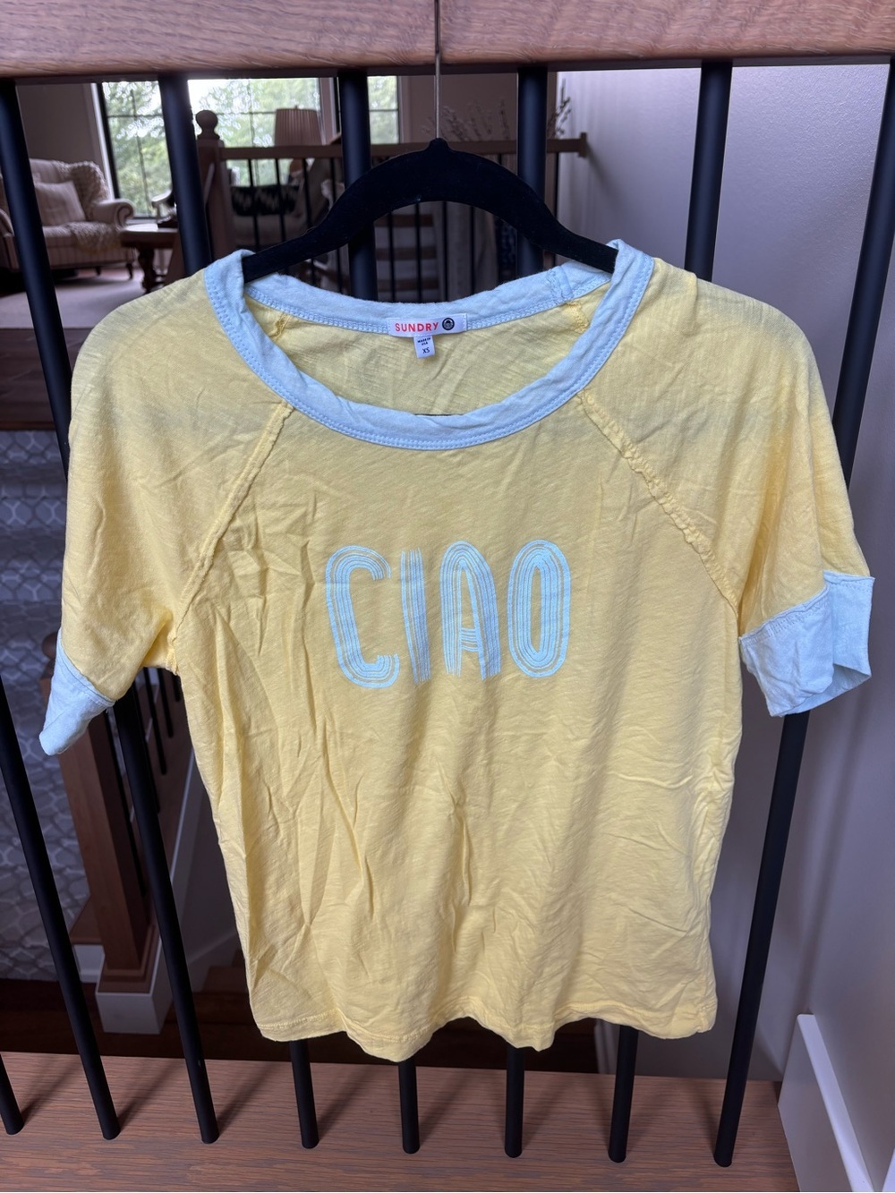 Sundry Ciao Yellow and Blue Graphic Boyfriend T-Shirt